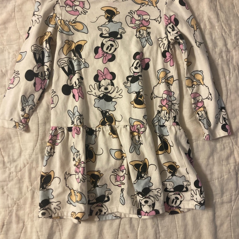 End of year sale! Disney Kids Dress with Minnie and Daffy Print - White and Pink